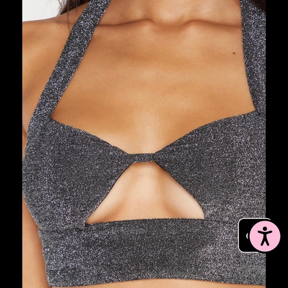 PrettyLittleThings Silver Glitter Halterneck Top - Picture 3 of 6